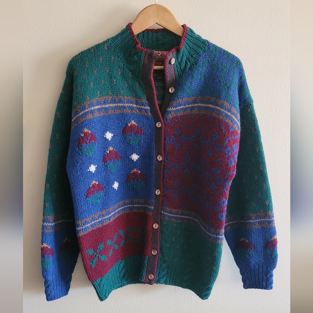 Vtg American Eagle 100% Wool Hearty Button Down Cardigan Sweater, Women's L.